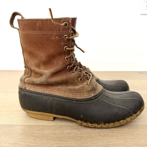 VTG LL Bean Boots Unlined Hunting Leather Duck Boots Women's 12 Mens Maine USA - Picture 4 of 6